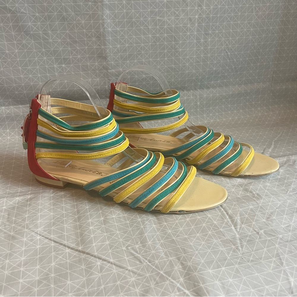 Alberto Moretti Flat Leather Cage Sandals in Multicolor 41
